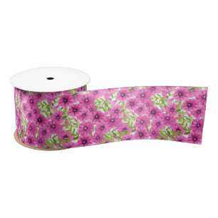 Ruban En Satin Motif de fleurs pétunia rose