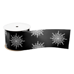 Ruban En Satin Motif de flocon de neige en noir et blanc Treble