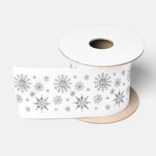 Ruban En Satin Motif de flocons de neige de couleur gris argent