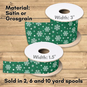 Ruban En Satin Motif de flocons de neige sur ruban de satin vert