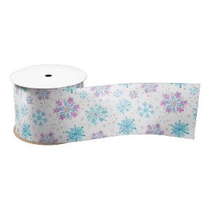 Ruban En Satin Motif de flocons de neige violet et bleu