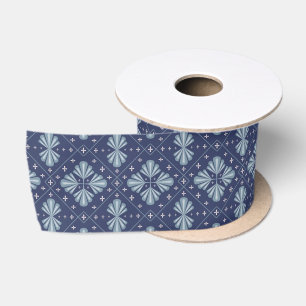 Ruban En Satin Motif de formes géométriques bleues