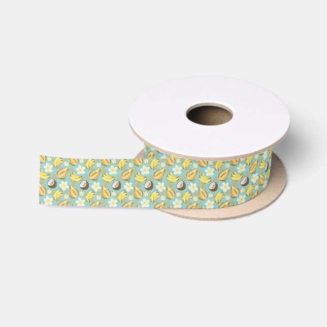 Ruban En Satin Motif de fruits tropicaux d'été (Bobine)