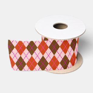 Ruban En Satin Motif de Jacquard rouge rose et Brown