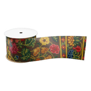 Ruban En Satin Motif de jardin botanique antique vibrant