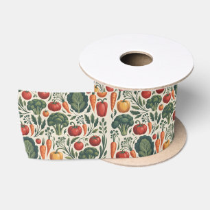 Ruban En Satin Motif de jardin de légumes botaniques vintage