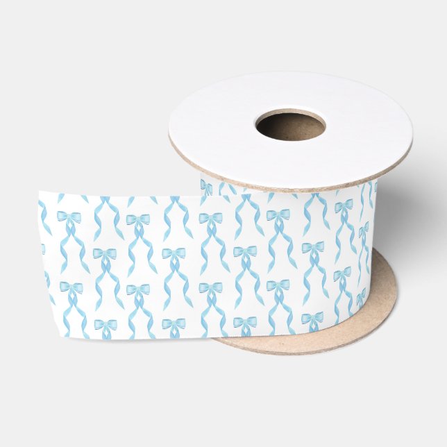 Ruban En Satin Motif de la Bow Bleue Aquarelle (Bobine)