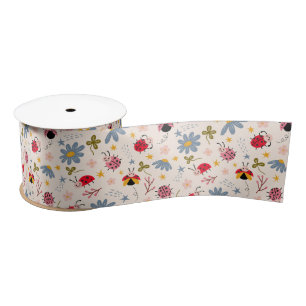 Ruban En Satin Motif de la coccinelle et des fleurs