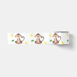 Ruban En Satin Motif de la feuille tropicale singe