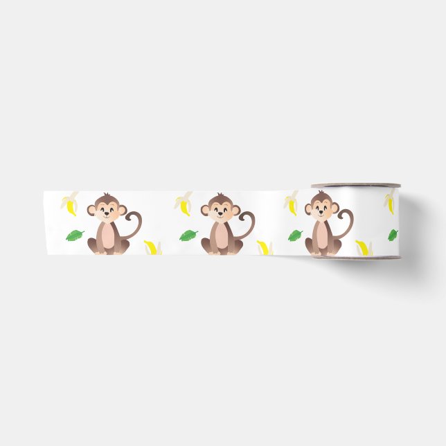 Ruban En Satin Motif de la feuille tropicale singe (Devant)