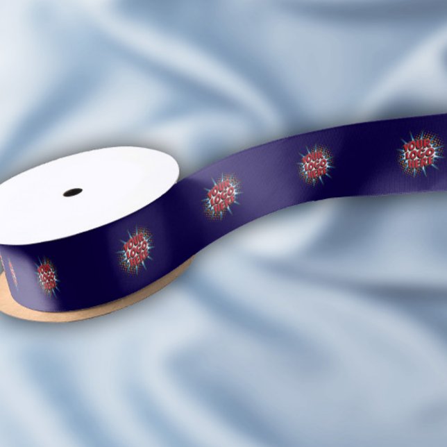 Ruban En Satin Motif de logo personnalisé bleu promotionnel 1,5 p (Créateur téléchargé)