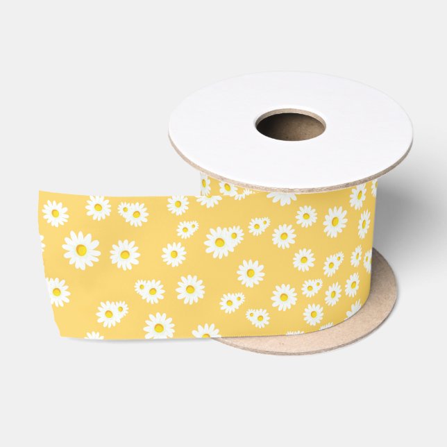 Ruban En Satin Motif de marguerites de printemps de Boho jaune (Bobine)