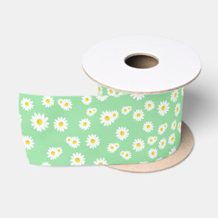 Ruban En Satin Motif de marguerites de printemps de Boho vert