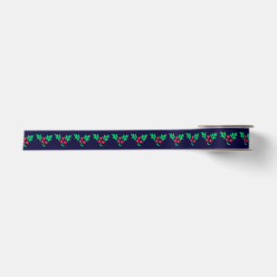 Ruban En Satin Motif de Mistletoe confus sur le Noël bleu marine