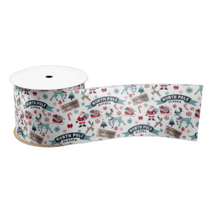 Ruban En Satin Motif de Noël du Pôle Nord avec Père Noël