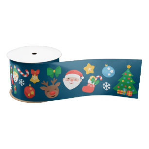 Ruban En Satin Motif de Noël joyeux sur bleu