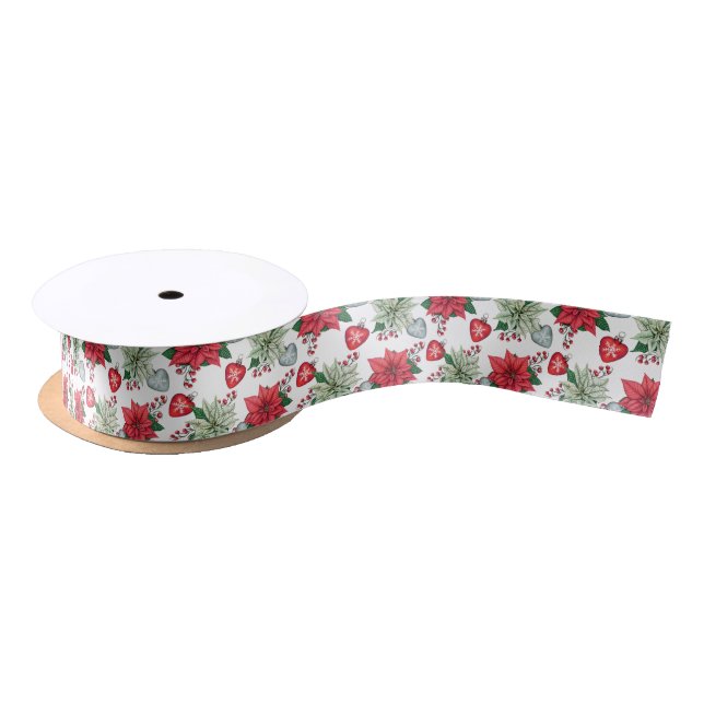 Ruban En Satin Motif de Noël Poinsettia (Bobine)
