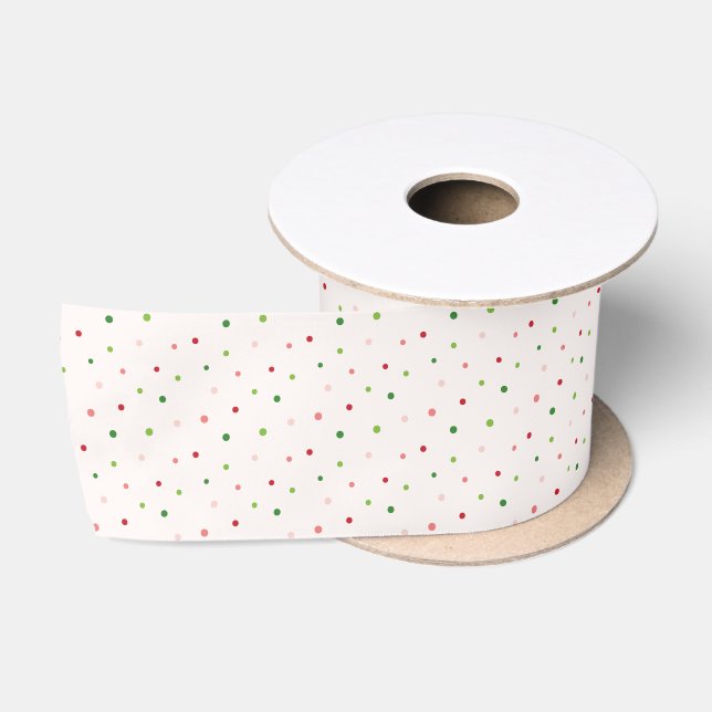 Ruban En Satin Motif de Noël Pois rouge, rose et vert (Bobine)