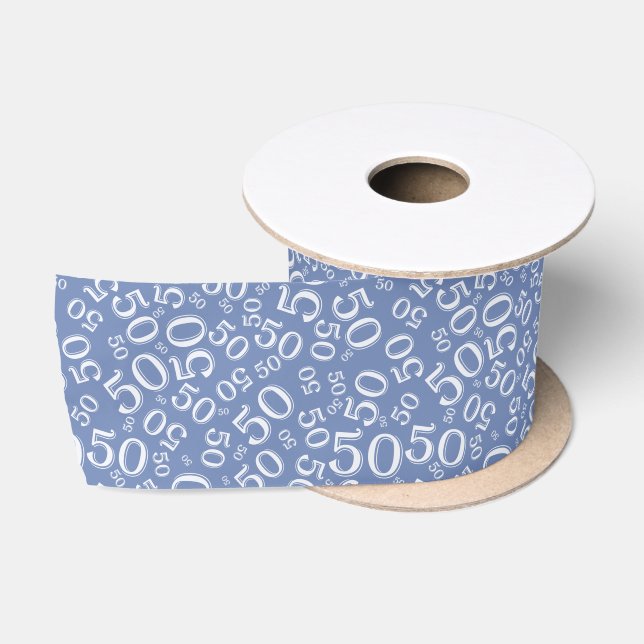 Ruban En Satin Motif de nombre d'anniversaire 50 moderne bleu/bla (Bobine)
