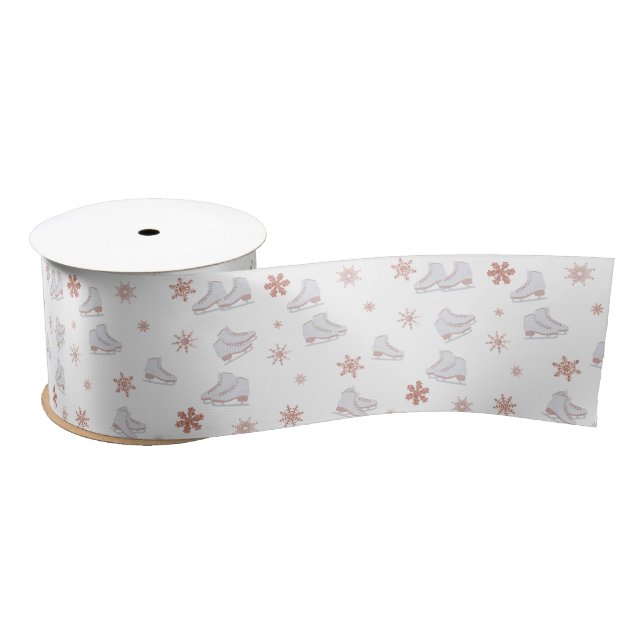 Ruban En Satin Motif de patinage rose Gold Glace Skates Blush Pin (Bobine)