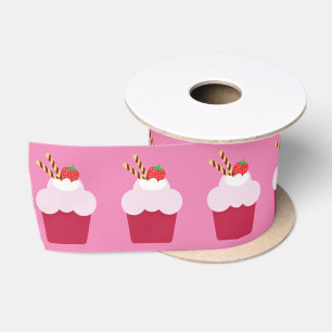 Ruban En Satin Motif de petits gâteaux aux fraises