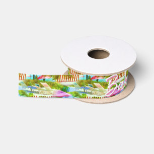 Ruban En Satin Motif de photographie de la plage tropicale des Ba