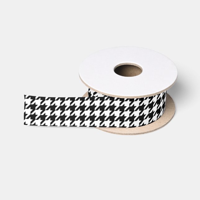 Ruban En Satin Motif de pied-de-poule noir et blanc (Bobine)