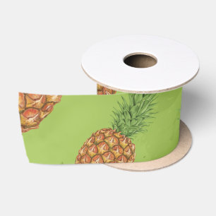 Ruban En Satin Motif de pine-apple à l'aquarelle 4