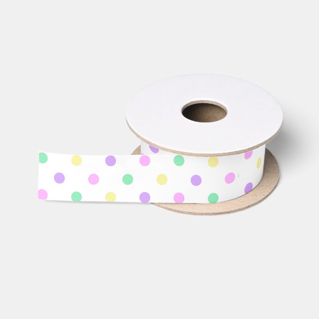 Ruban En Satin Motif de point en pastel de polka (Bobine)