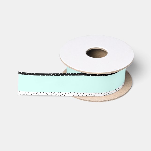 Ruban En Satin Motif de pois turquoise blanc noir d'aquarelle (Bobine)