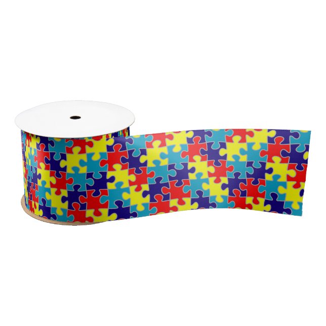 Ruban En Satin Motif de puzzle de sensibilisation à l'autisme d'A (Bobine)