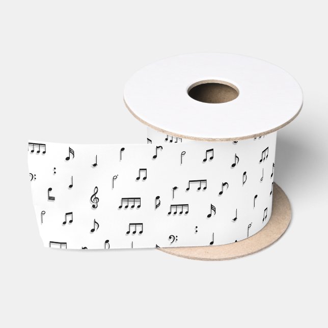 Ruban En Satin Motif de symboles Black & White Music Notes (Bobine)