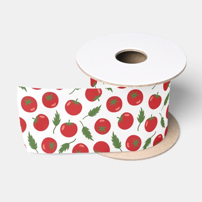 Ruban En Satin Motif de tomate rouge tiré à la main (Bobine)