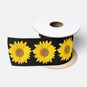 Ruban En Satin Motif de tournesol jaune et noir