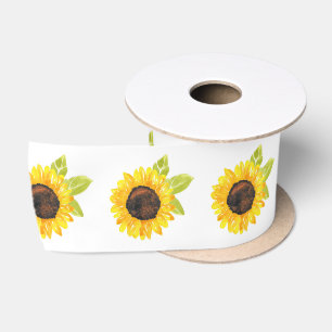 Ruban En Satin Motif de tournesol peint à la main