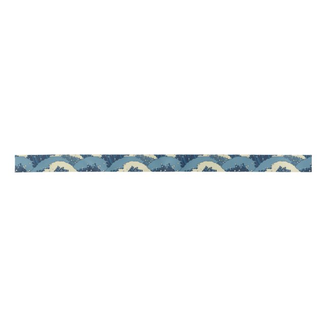 Ruban En Satin Motif de vagues japonais de mer (Devant)