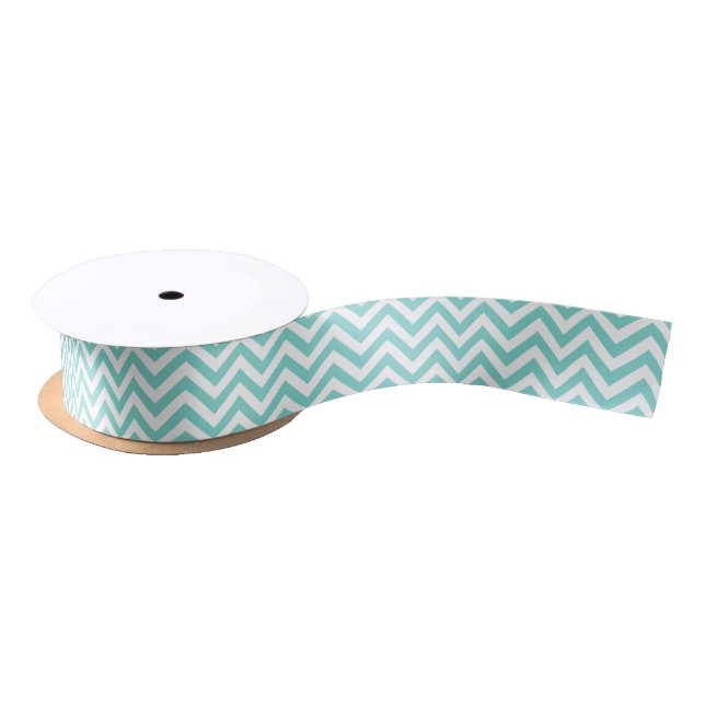Ruban En Satin Motif de zigzag blanc de Chevron d'Aqua de (Bobine)