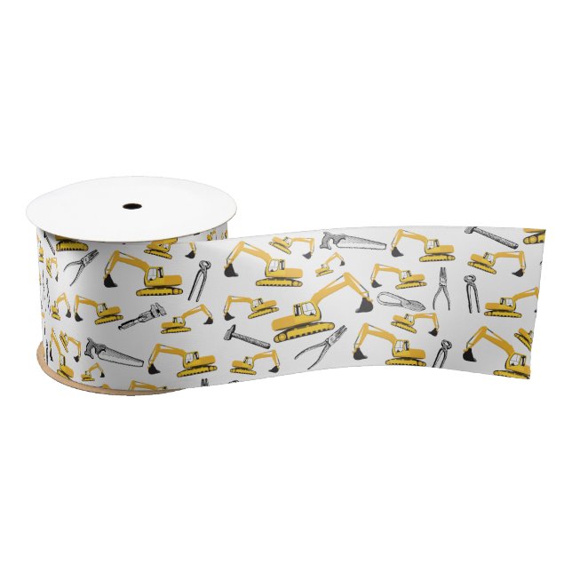 Ruban En Satin Motif des camions et des outils de construction de (Bobine)
