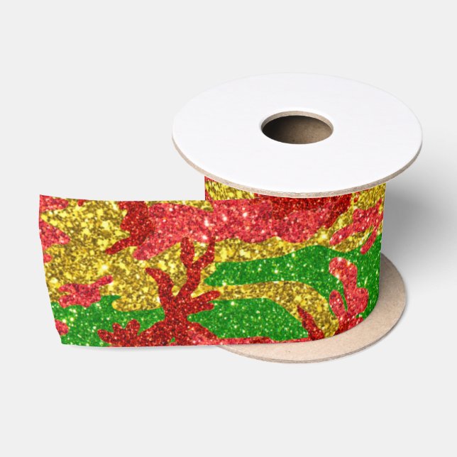 Ruban En Satin Motif Des Haus De Camo Gold Xmas (Bobine)