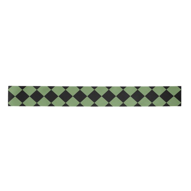 Ruban En Satin Motif diamant de Black Checker vert (Devant)