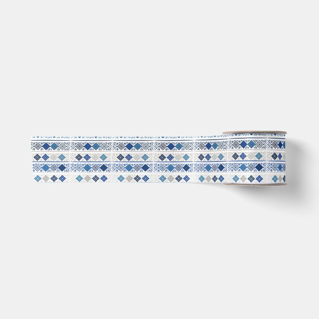 Ruban En Satin Motif diamant gris bleu (Devant)