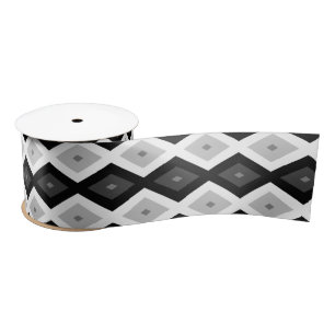 Ruban En Satin Motif diamant noir, blanc et gris