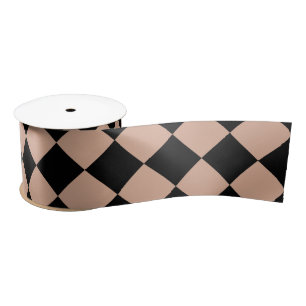 Ruban En Satin Motif diamant rose noir Checker