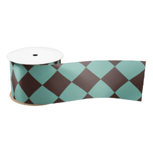 Ruban En Satin Motif diamant turquoise Brown Checker 
