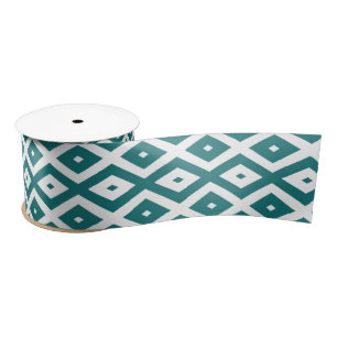 Ruban En Satin motif diamant turquoise et blanc