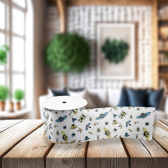 Ruban En Satin Motif d'insectes | Blanc (Créateur téléchargé)