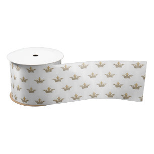 Ruban En Satin Motif d'or métallique de la couronne Vintage fran