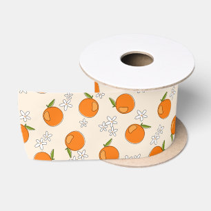 Ruban En Satin Motif d'oranges et de fleurs