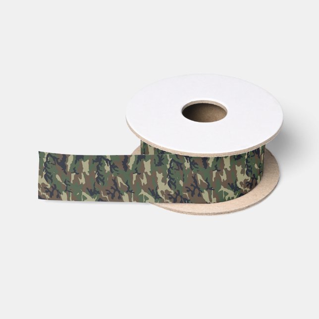 Ruban En Satin Motif du Camouflage militaire Green Woodland (Bobine)