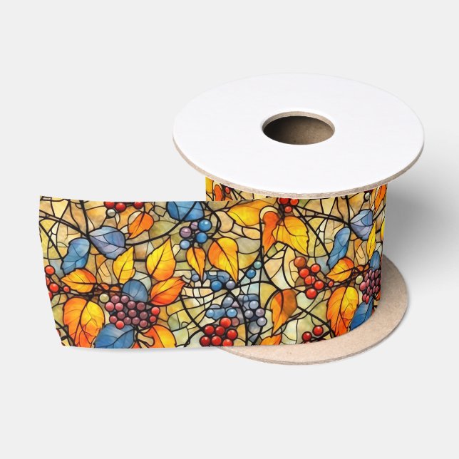 Ruban En Satin Motif du congé d'automne en verre de verre (Bobine)